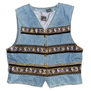 Vintage Liz Wear Embroidered Vest Size Large